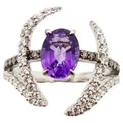 Amethyst, Diamond and Brown Diamond Ring in 18K White Gold by Kavant & Sharart