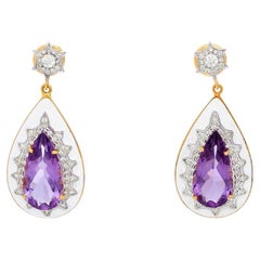 Amethyst, Diamond and Enamel Yellow Gold Earrings