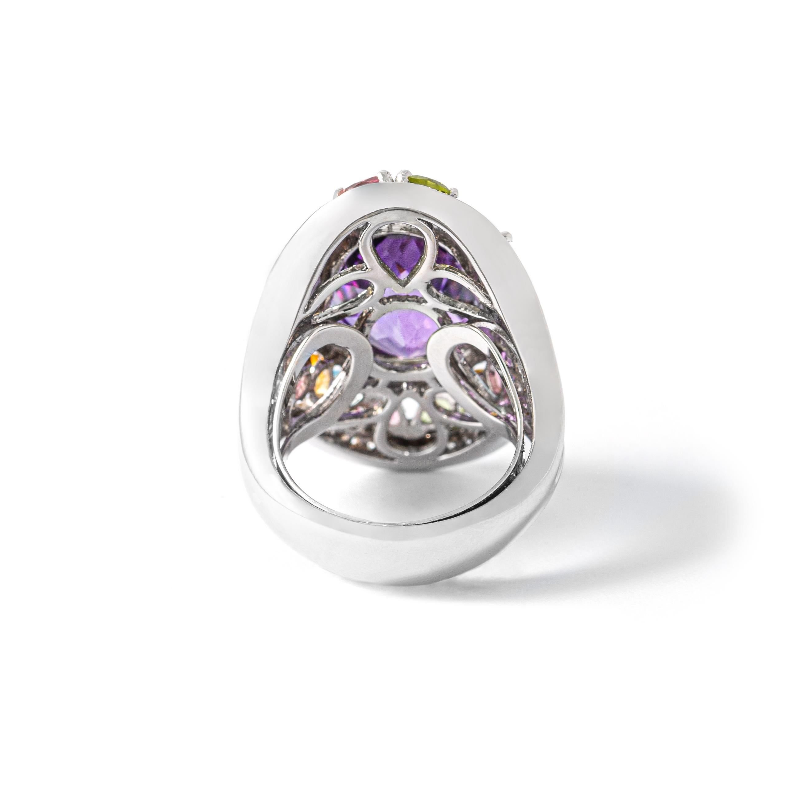 Round Cut Amethyst Diamond and Gemstones Gold Ring For Sale