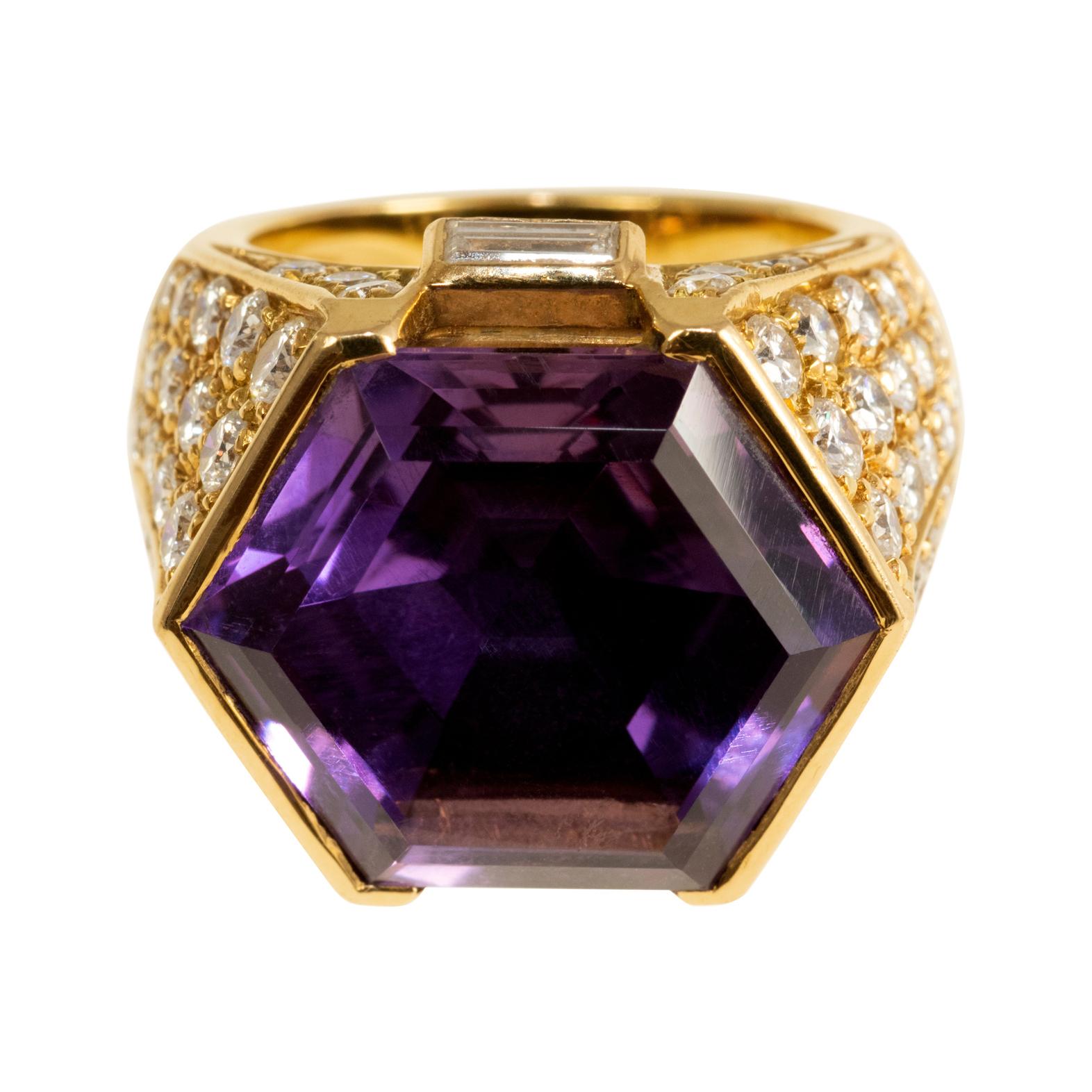 Amethyst, Diamond and Gold Ring