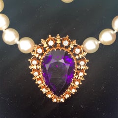 Amethyst, Diamond and Pearl 14K Gold Necklace / Pendant