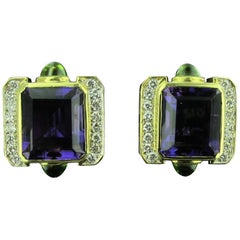Amethyst, Diamond and Peridot Earrings in 18 Karat Yellow Gold