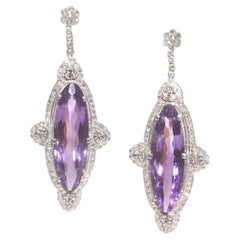 Amethyst, Diamond and Silver Drop Earrings, 40.00 Carats
