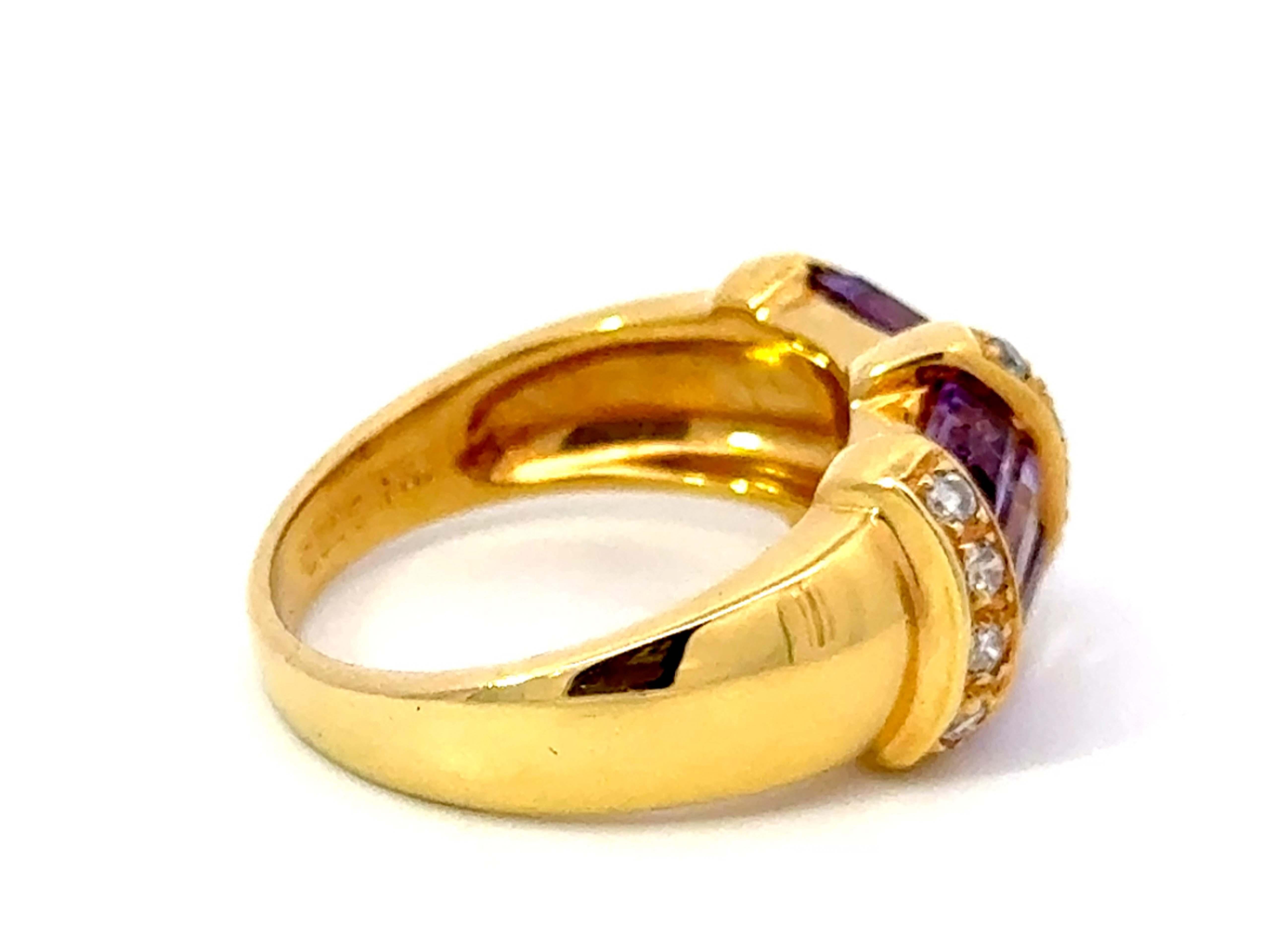 Amethyst Diamond Band Ring 18k Yellow Gold In Excellent Condition For Sale In Honolulu, HI