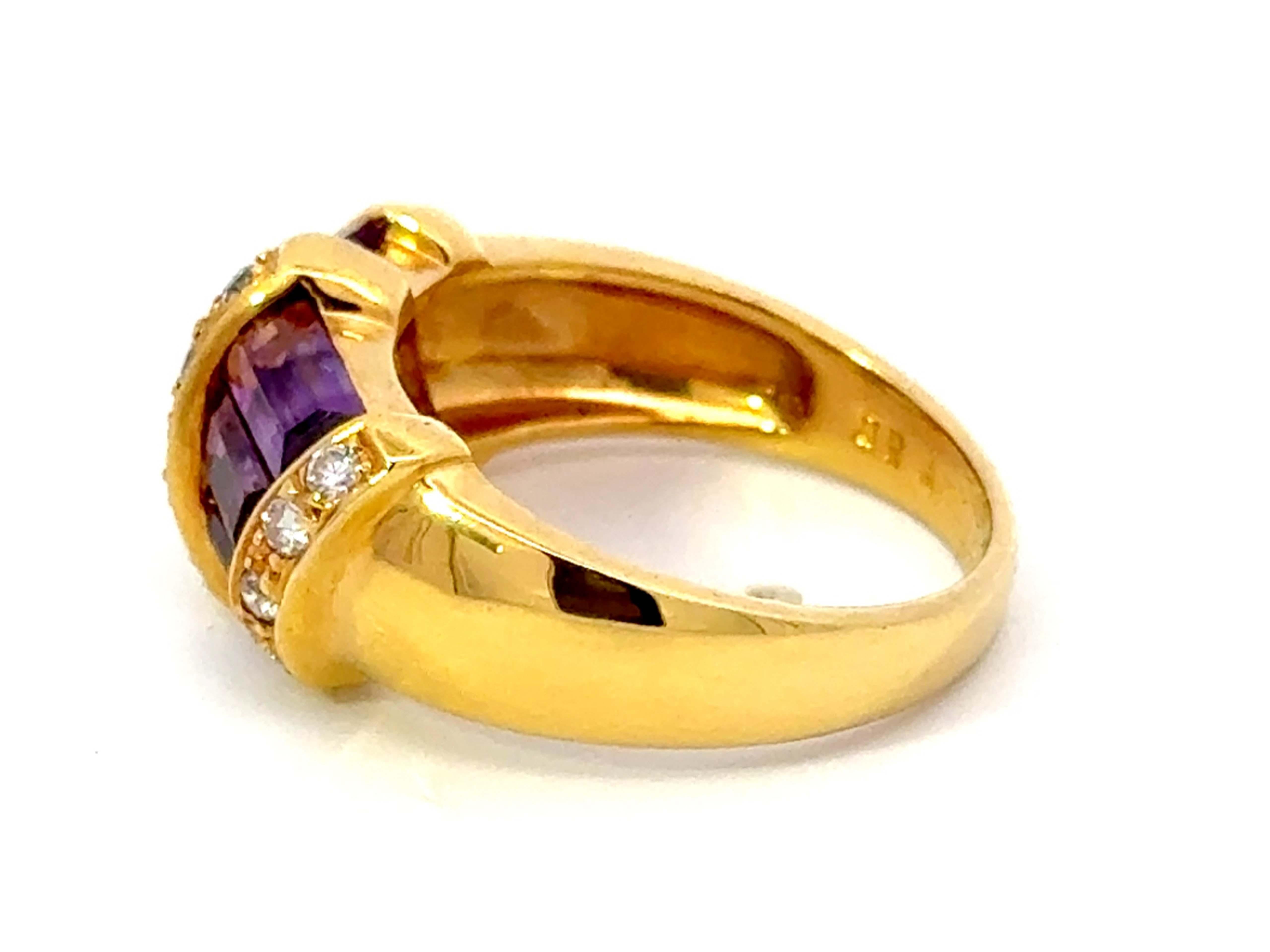 Women's Amethyst Diamond Band Ring 18k Yellow Gold For Sale