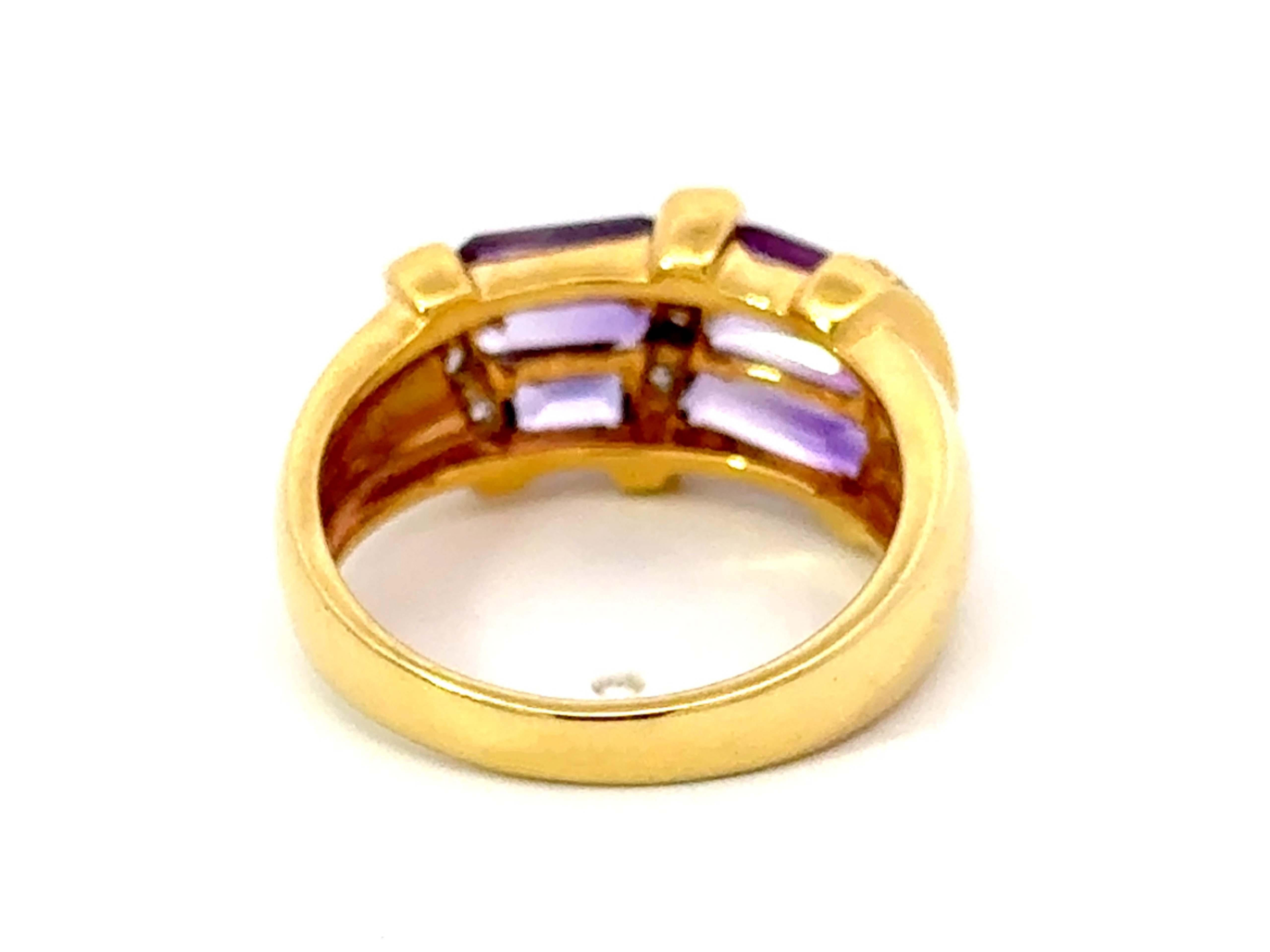 Amethyst Diamond Band Ring 18k Yellow Gold For Sale 1