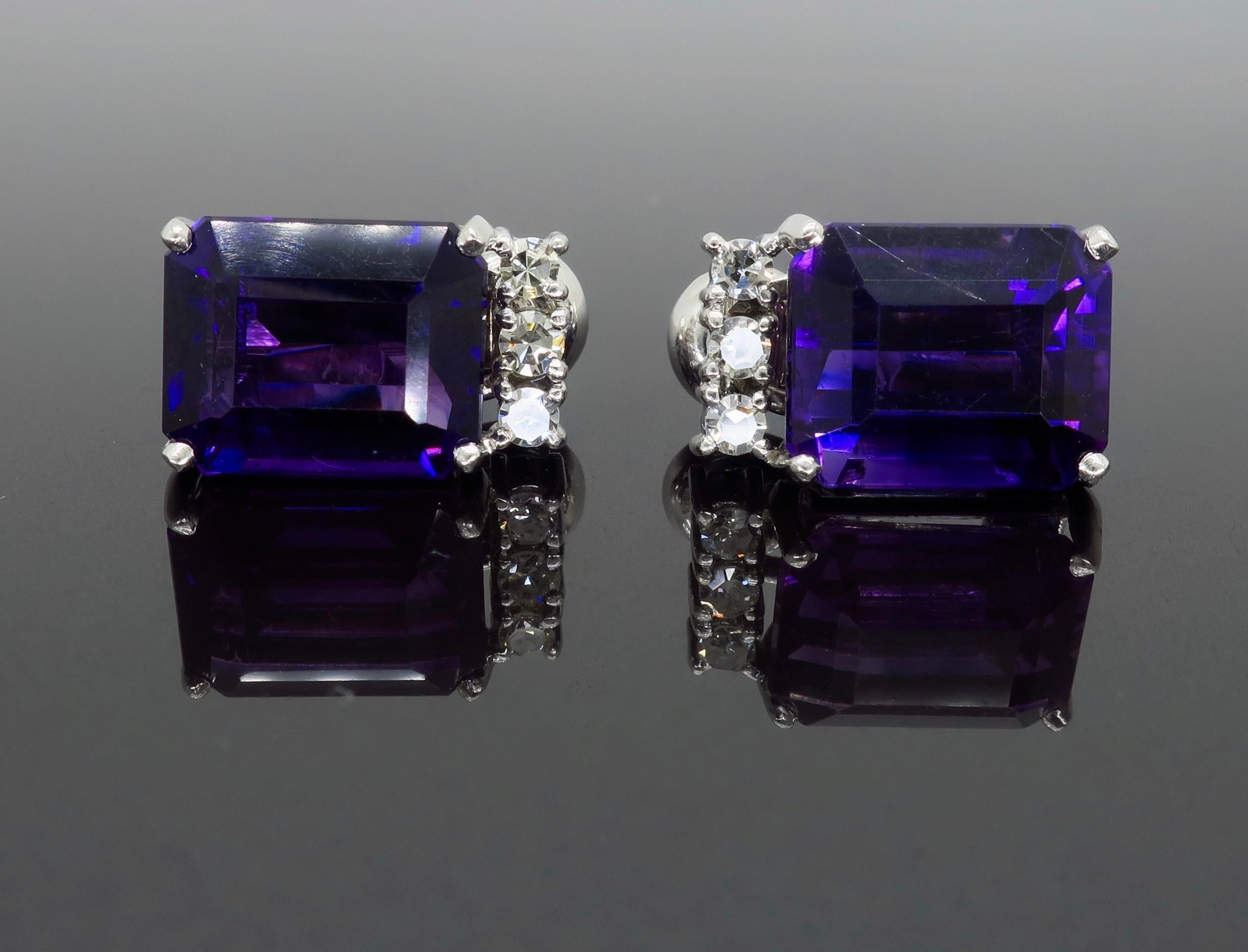 Amethyst and Diamond Clip Earrings In Excellent Condition In Webster, NY