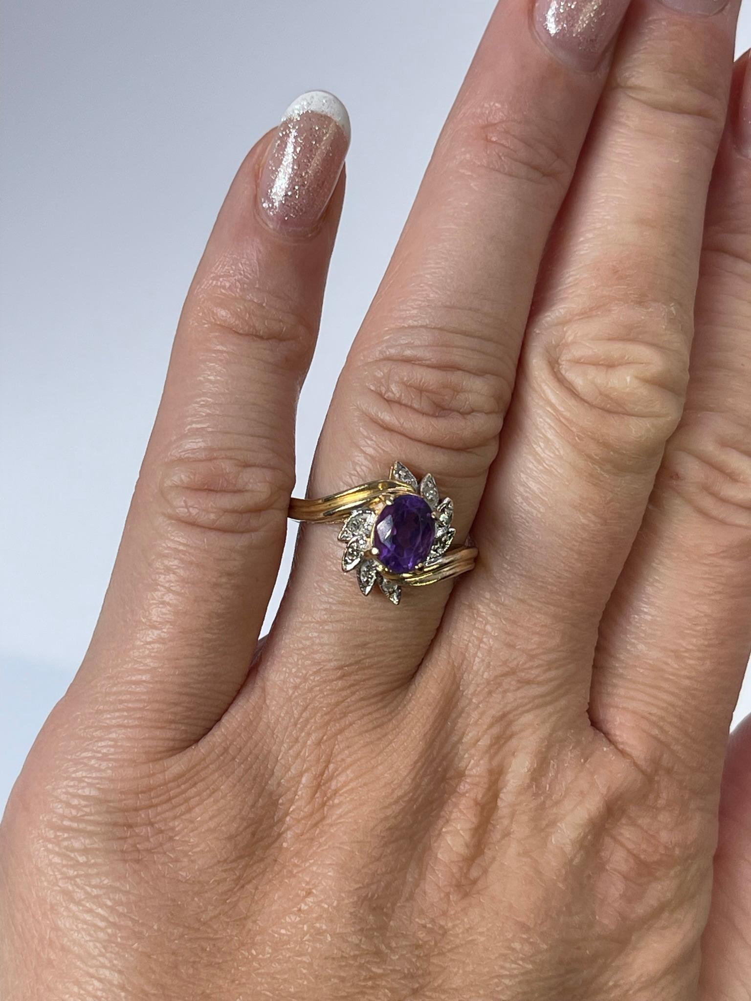 Round Cut Amethyst & Diamond Cocktail Ring 10kt Yellow Gold Light Purple Amethyst Gemstone For Sale
