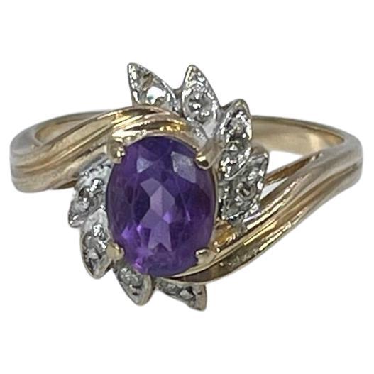 Amethyst & Diamond Cocktail Ring 10kt Yellow Gold Light Purple Amethyst Gemstone