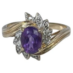 Antique Amethyst & Diamond Cocktail Ring 10kt Yellow Gold Light Purple Amethyst Gemstone