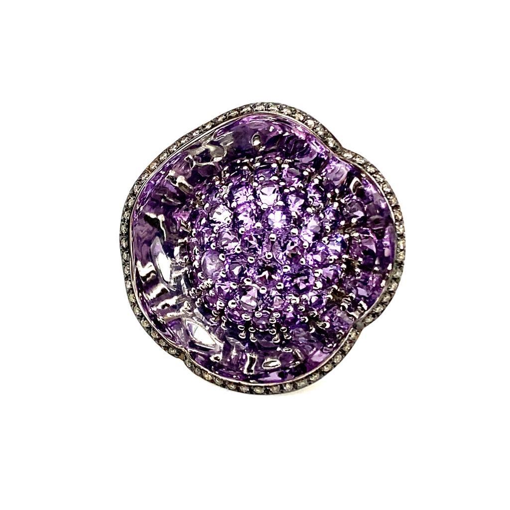 Modern Amethyst Diamond Cocktail Ring For Sale