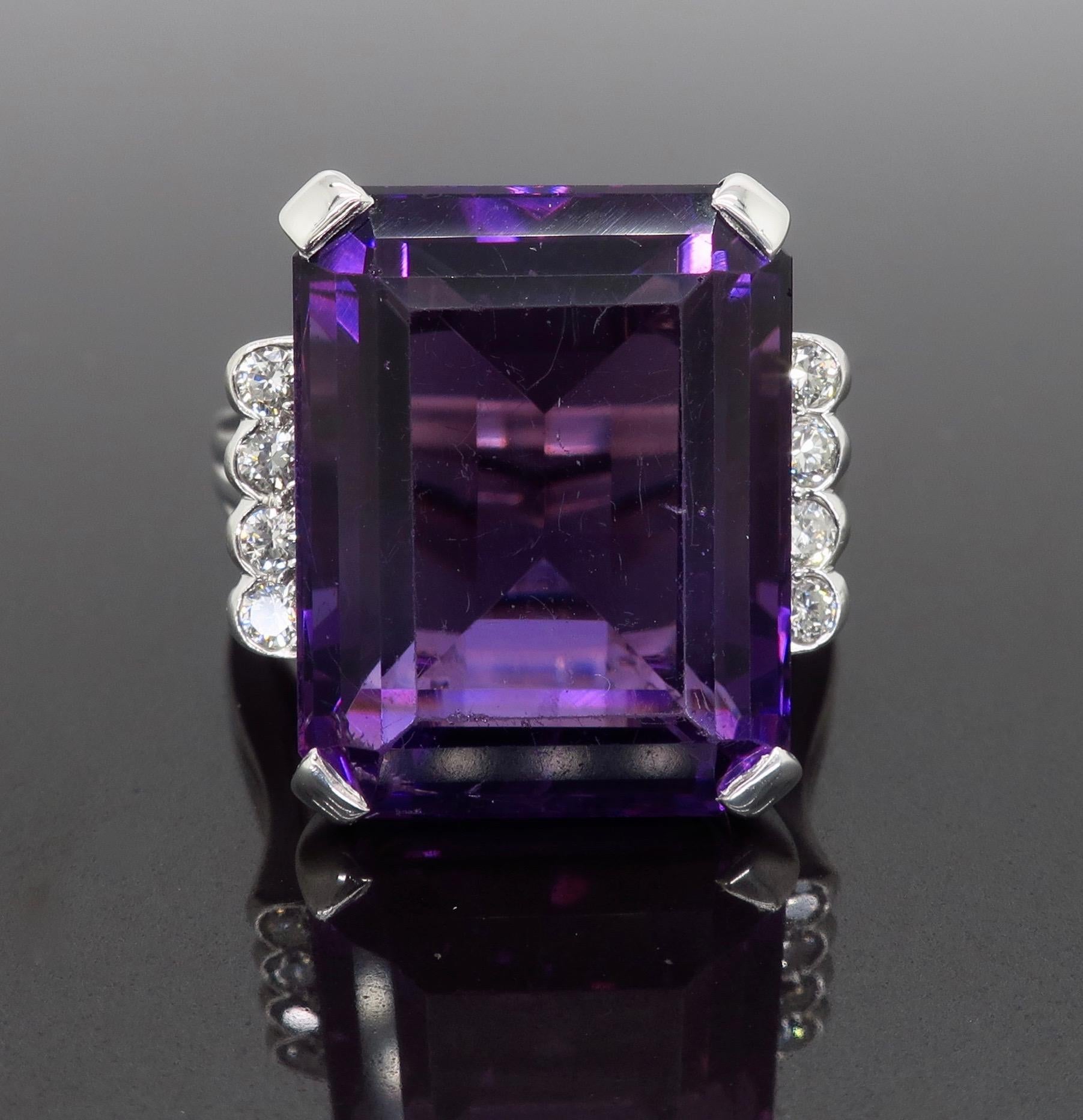 Emerald Cut Amethyst and Diamond Cocktail Ring For Sale