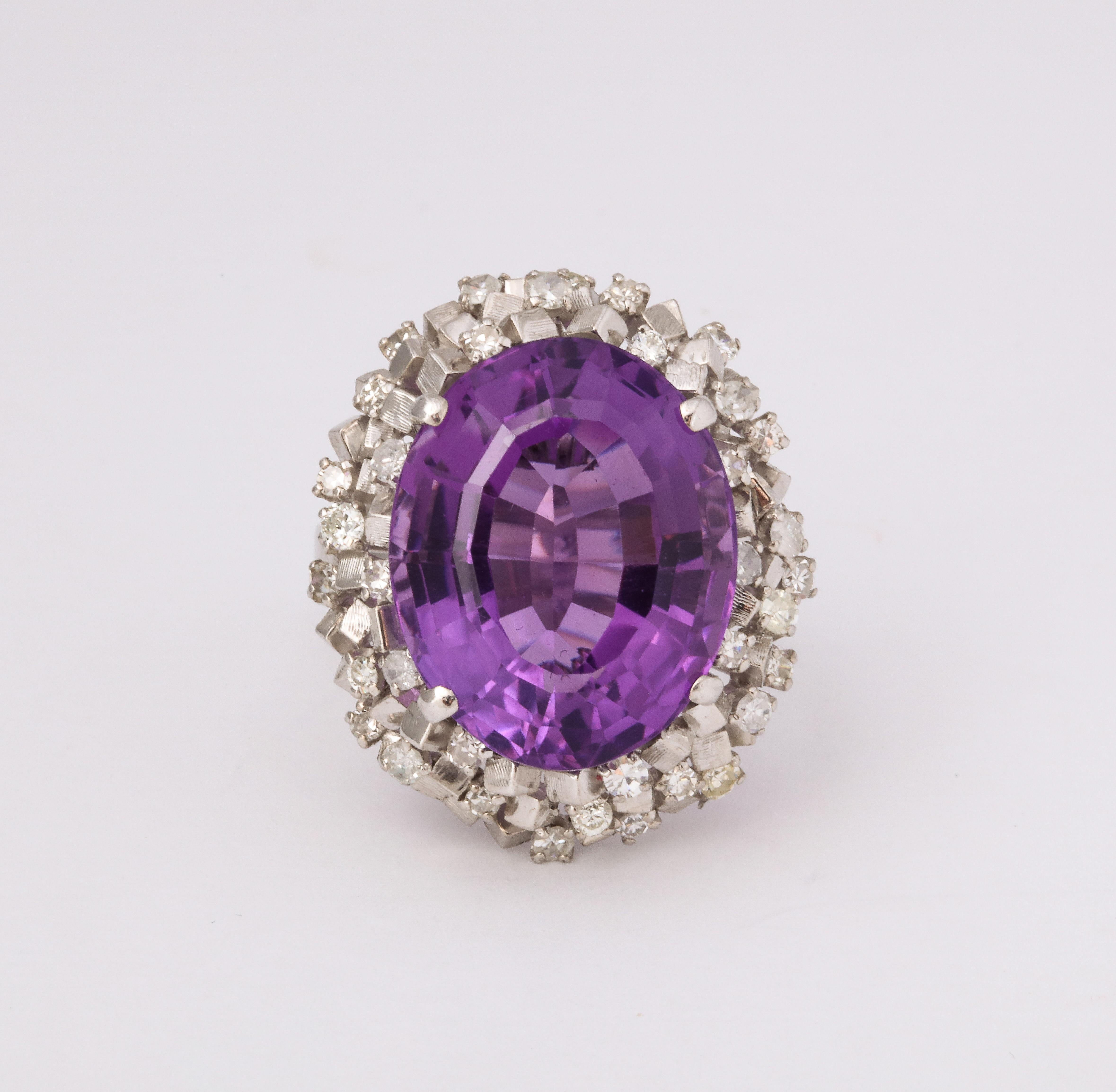 Round Cut Amethyst and Diamond Cocktail Ring