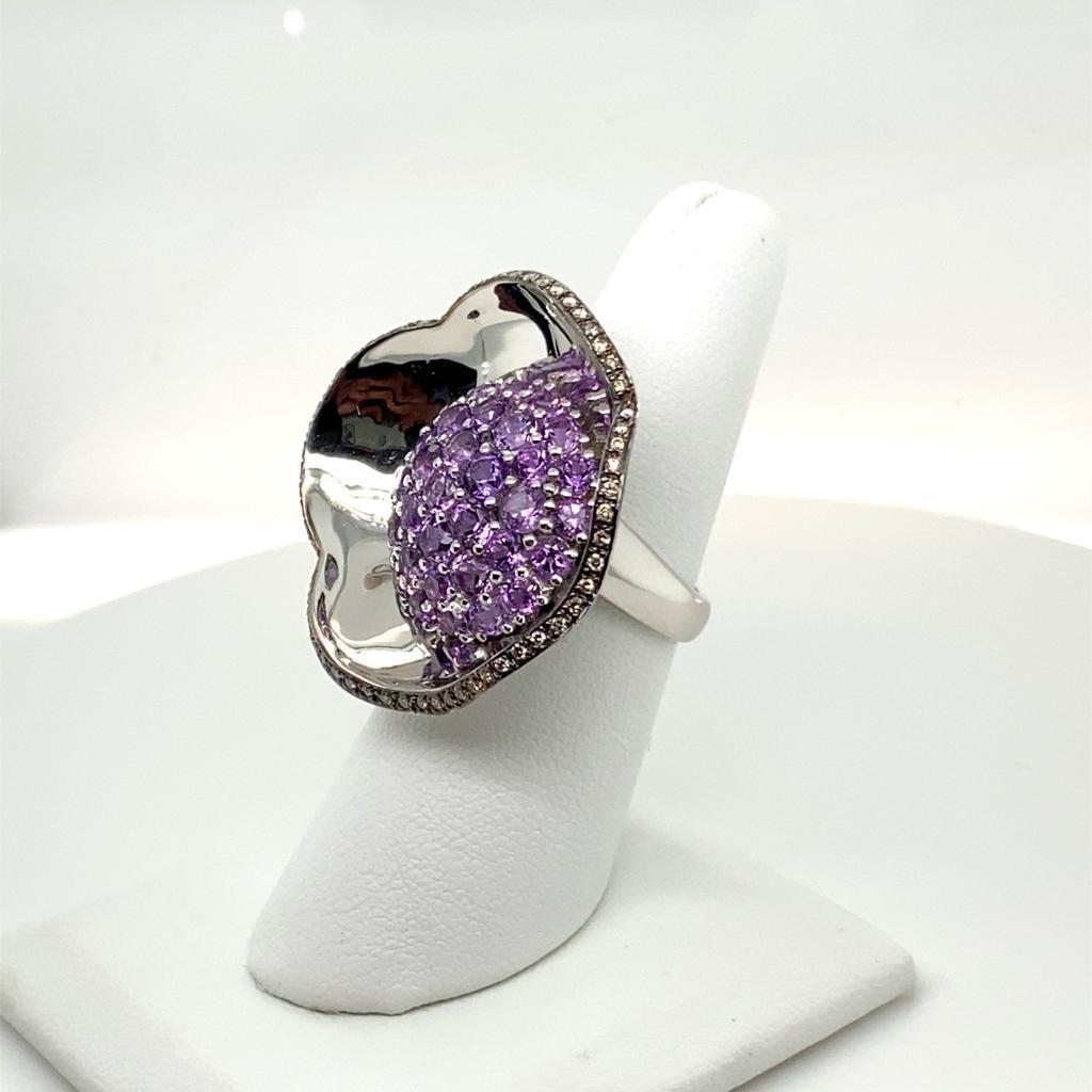 Round Cut Amethyst Diamond Cocktail Ring For Sale