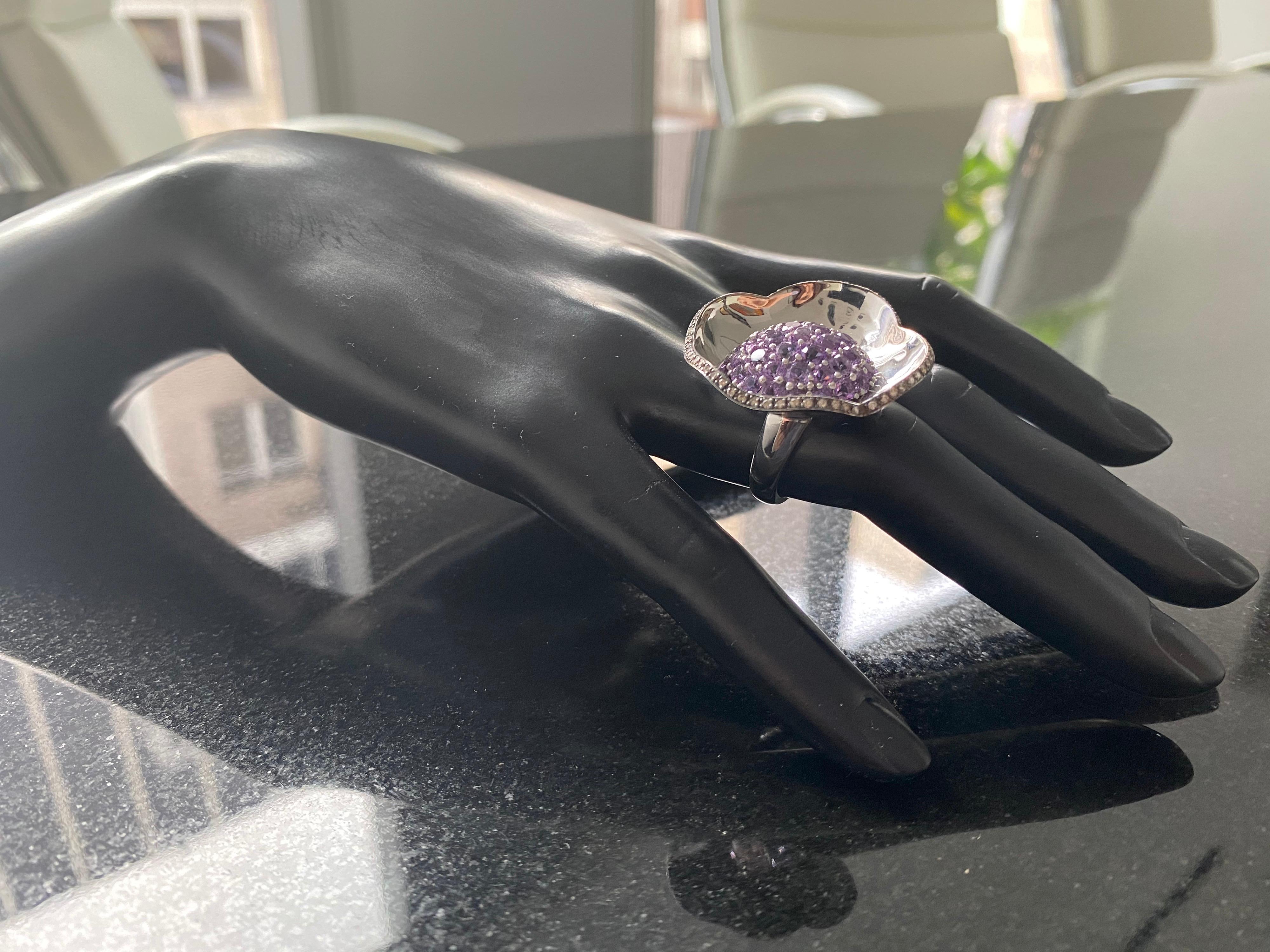 Amethyst Diamond Cocktail Ring For Sale 3