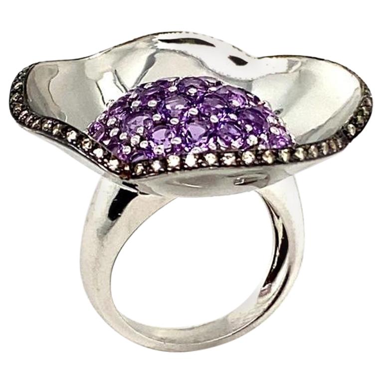 Amethyst Diamond Cocktail Ring For Sale