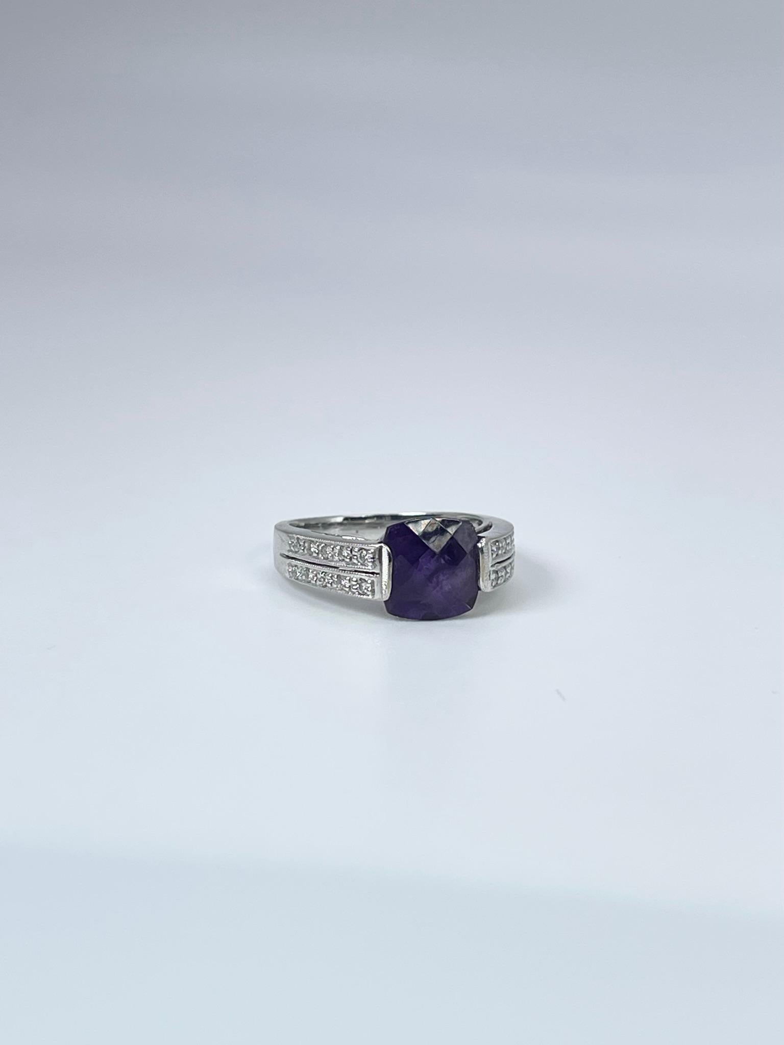 Modern Amethyst & Diamond Cocktail Ring Purple Gemstone Diamond Ring 14kt White Gold For Sale
