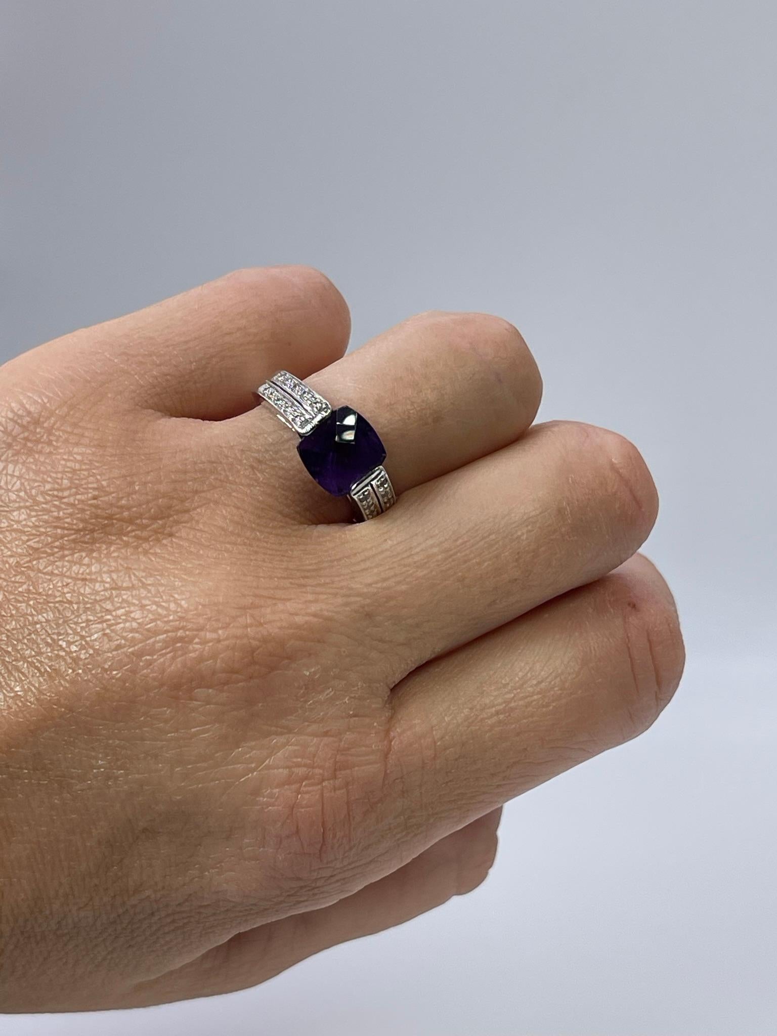 Women's Amethyst & Diamond Cocktail Ring Purple Gemstone Diamond Ring 14kt White Gold For Sale
