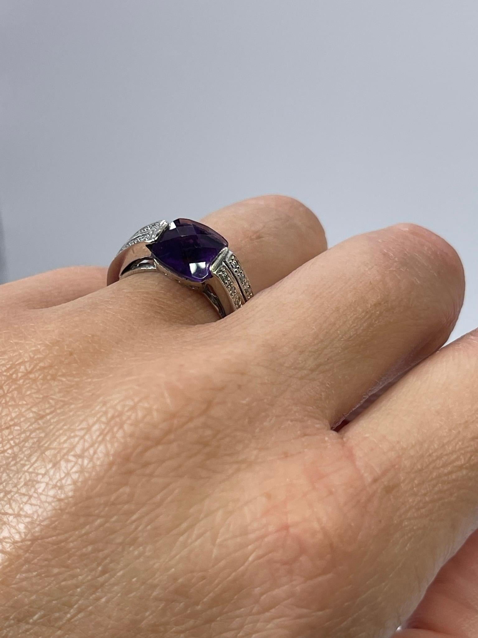 Amethyst & Diamond Cocktail Ring Purple Gemstone Diamond Ring 14kt White Gold For Sale 1