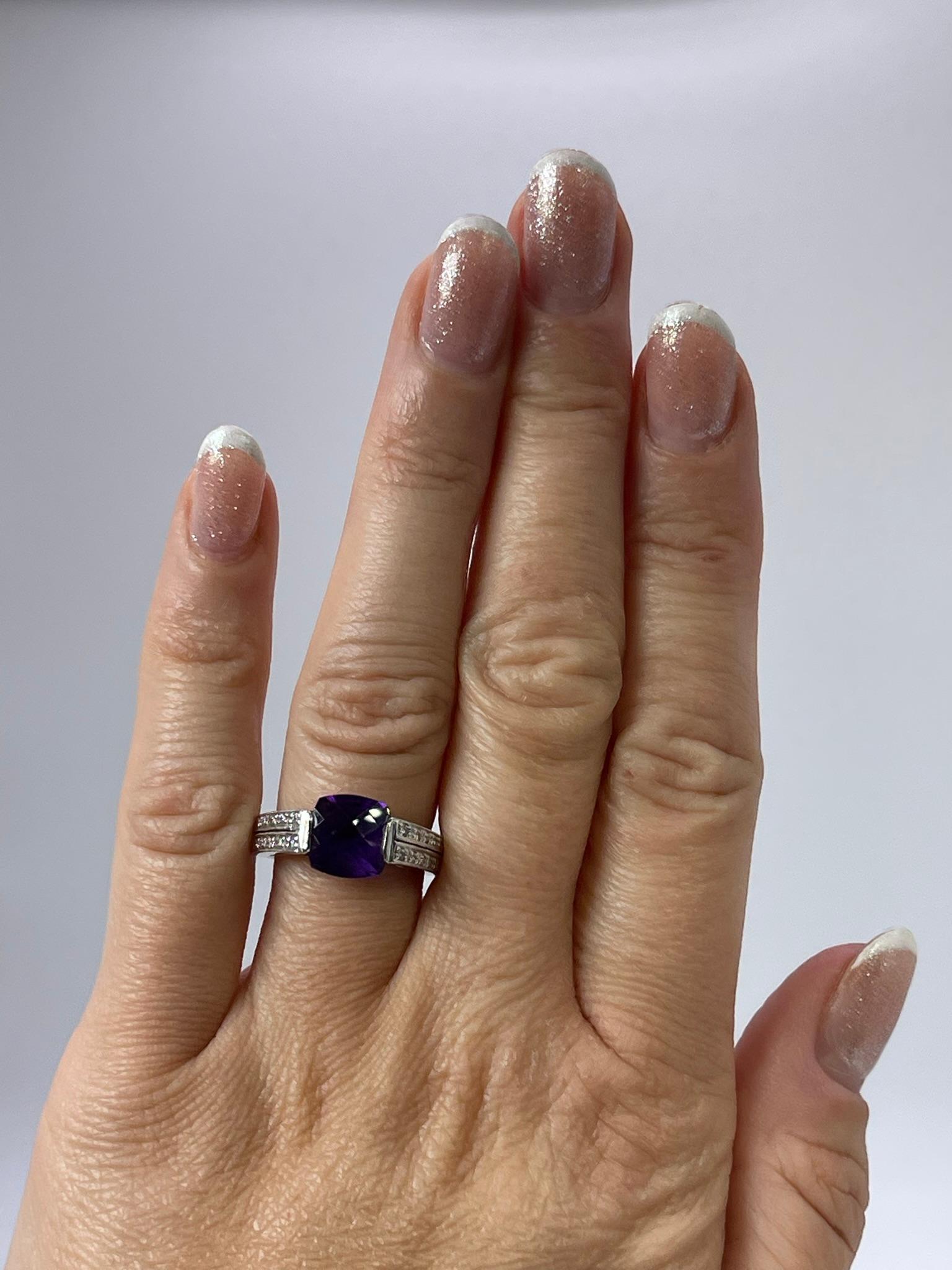 Amethyst & Diamond Cocktail Ring Purple Gemstone Diamond Ring 14kt White Gold For Sale 2
