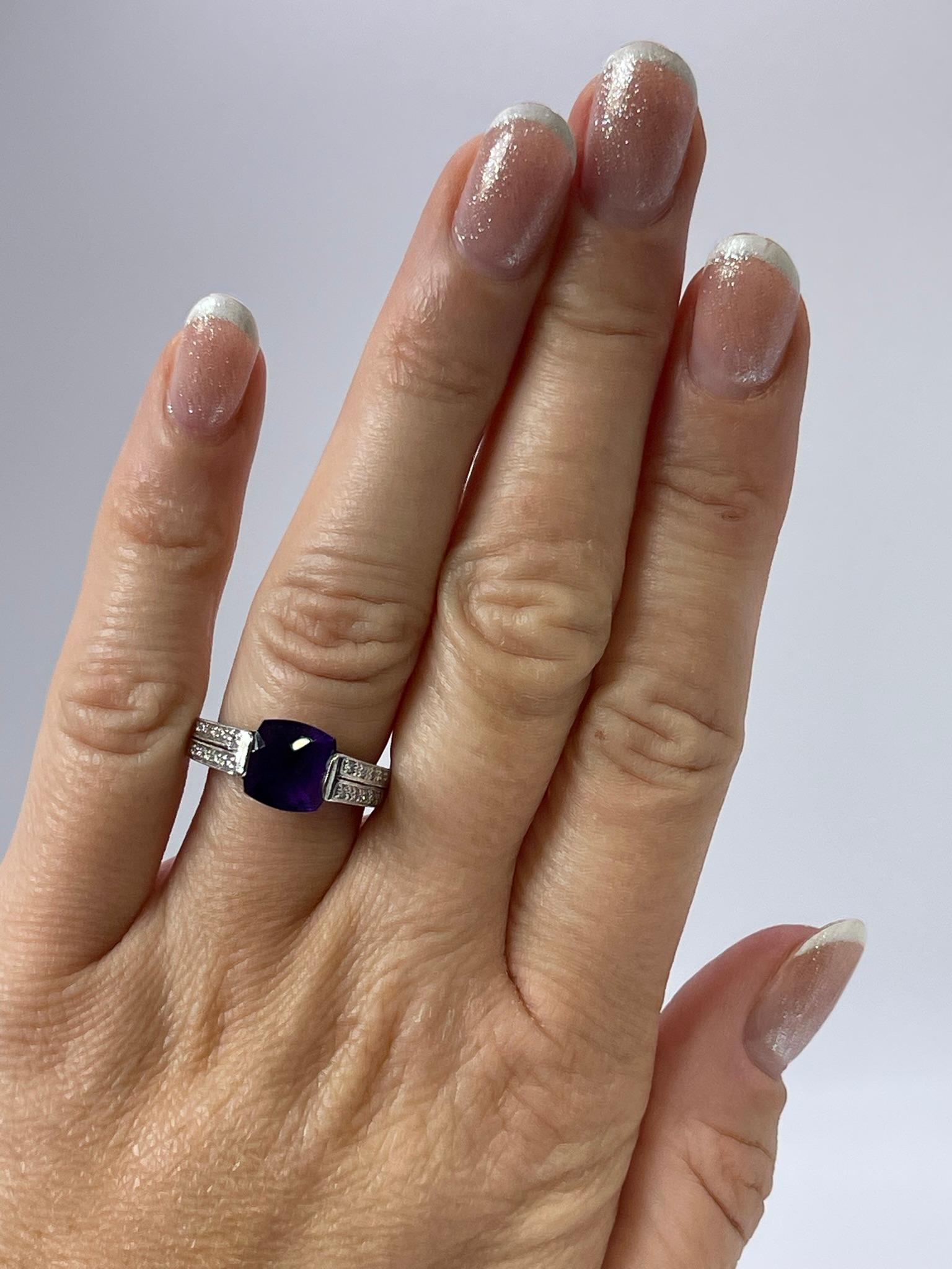 Amethyst & Diamond Cocktail Ring Purple Gemstone Diamond Ring 14kt White Gold For Sale 3