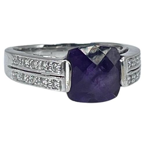 Amethyst & Diamond Cocktail Ring Purple Gemstone Diamond Ring 14kt White Gold For Sale