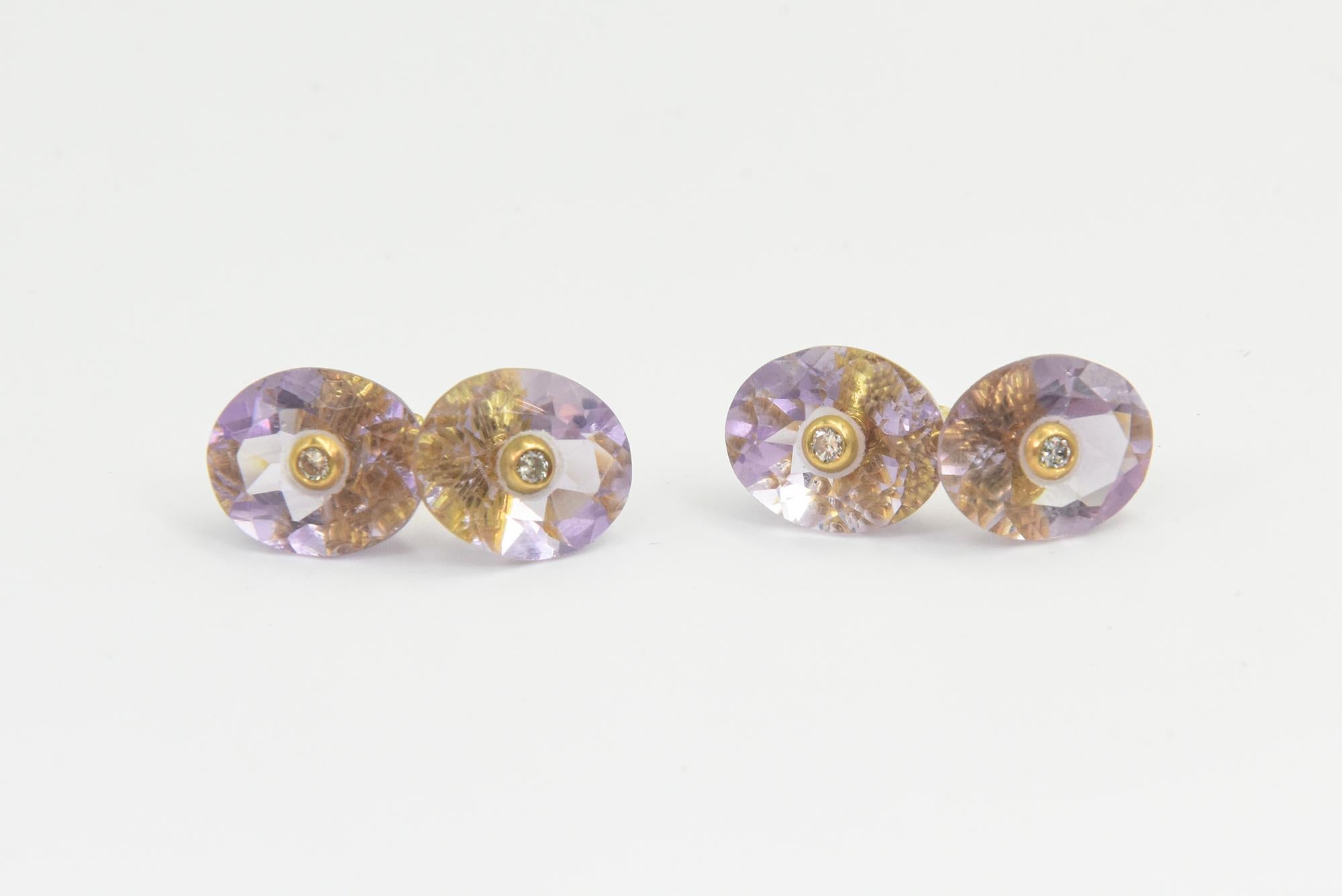 Amethyst Diamond Cufflinks and Stud Gold Tuxedo Dress Set In Good Condition For Sale In Miami Beach, FL