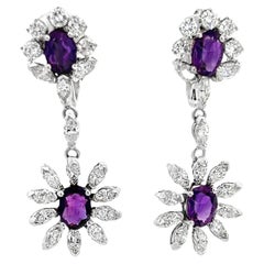 Amethyst Diamond Dangle Earrings 14K White Gold