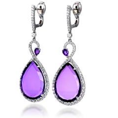 Amethyst Diamond Drop 18K White Gold Drop Earrings