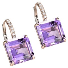 Amethyst Diamond Drop Earring in 14 Karat Rose Gold