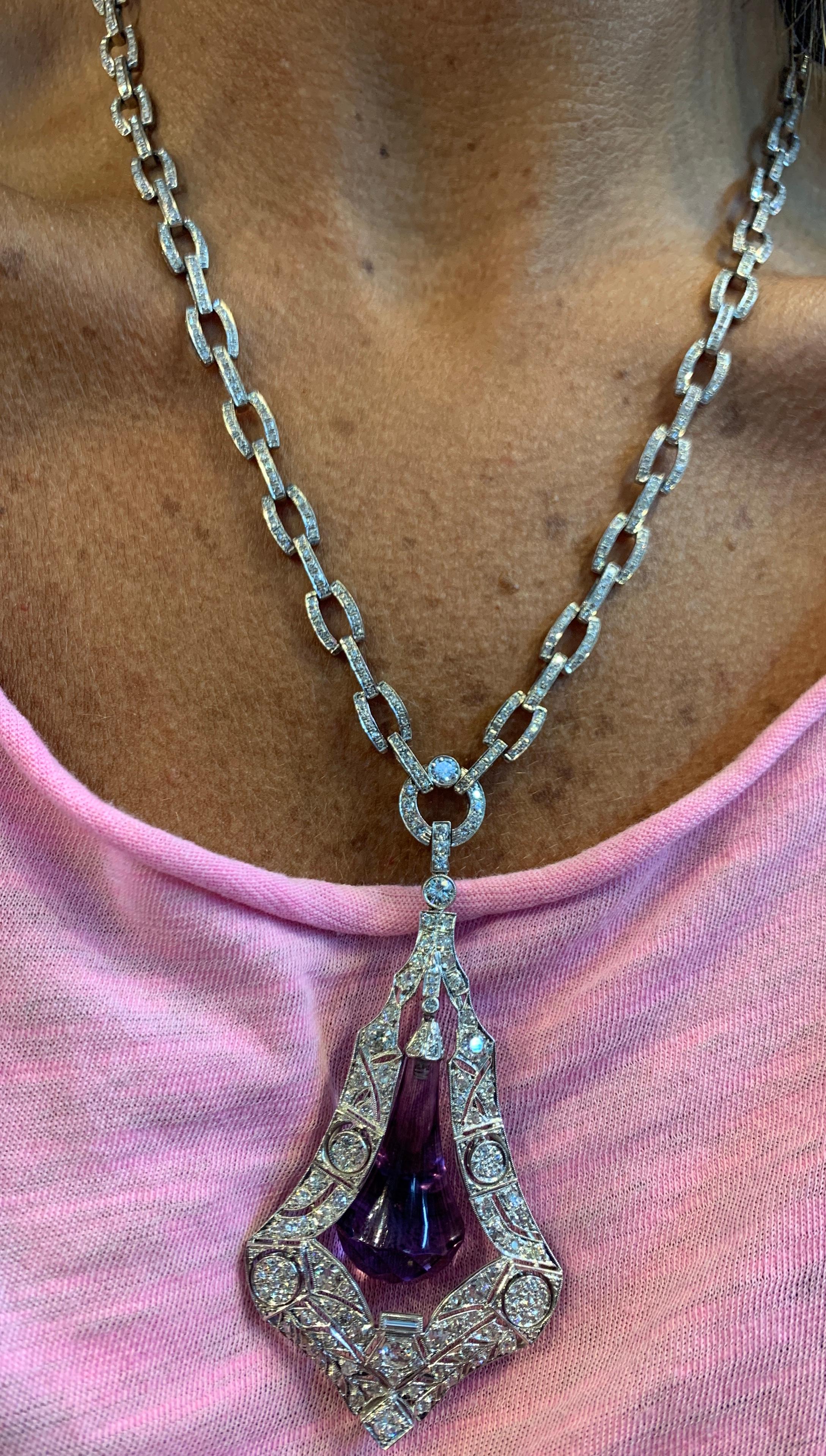 Amethyst and Diamond Drop Necklace 6