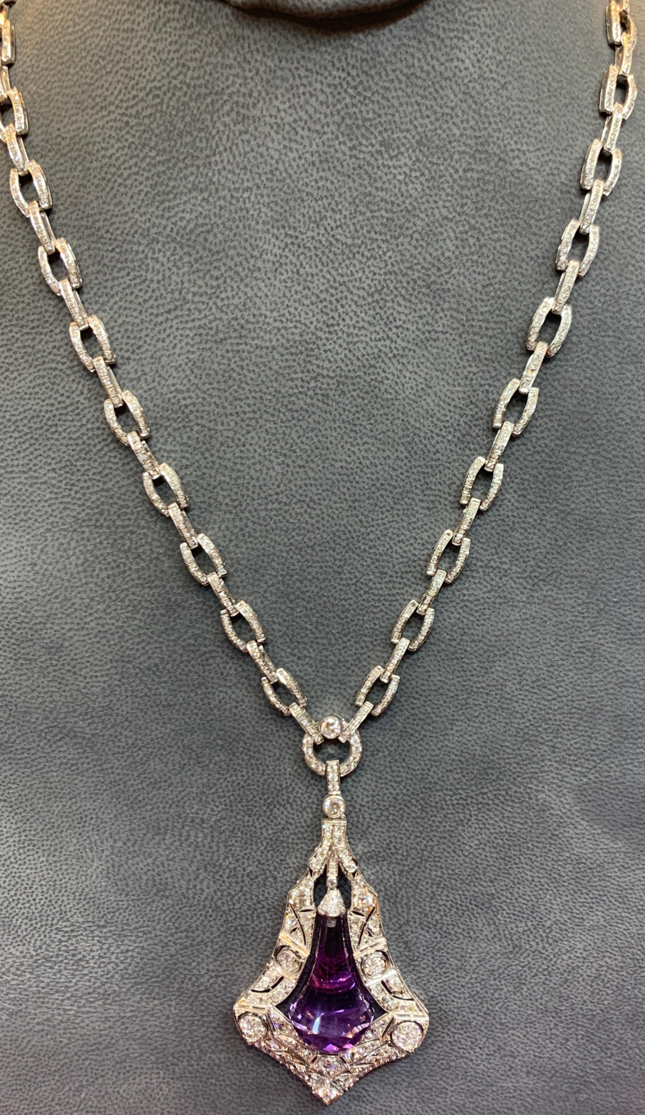 Amethyst & Diamond Drop  Pendant Necklace
Length: 26