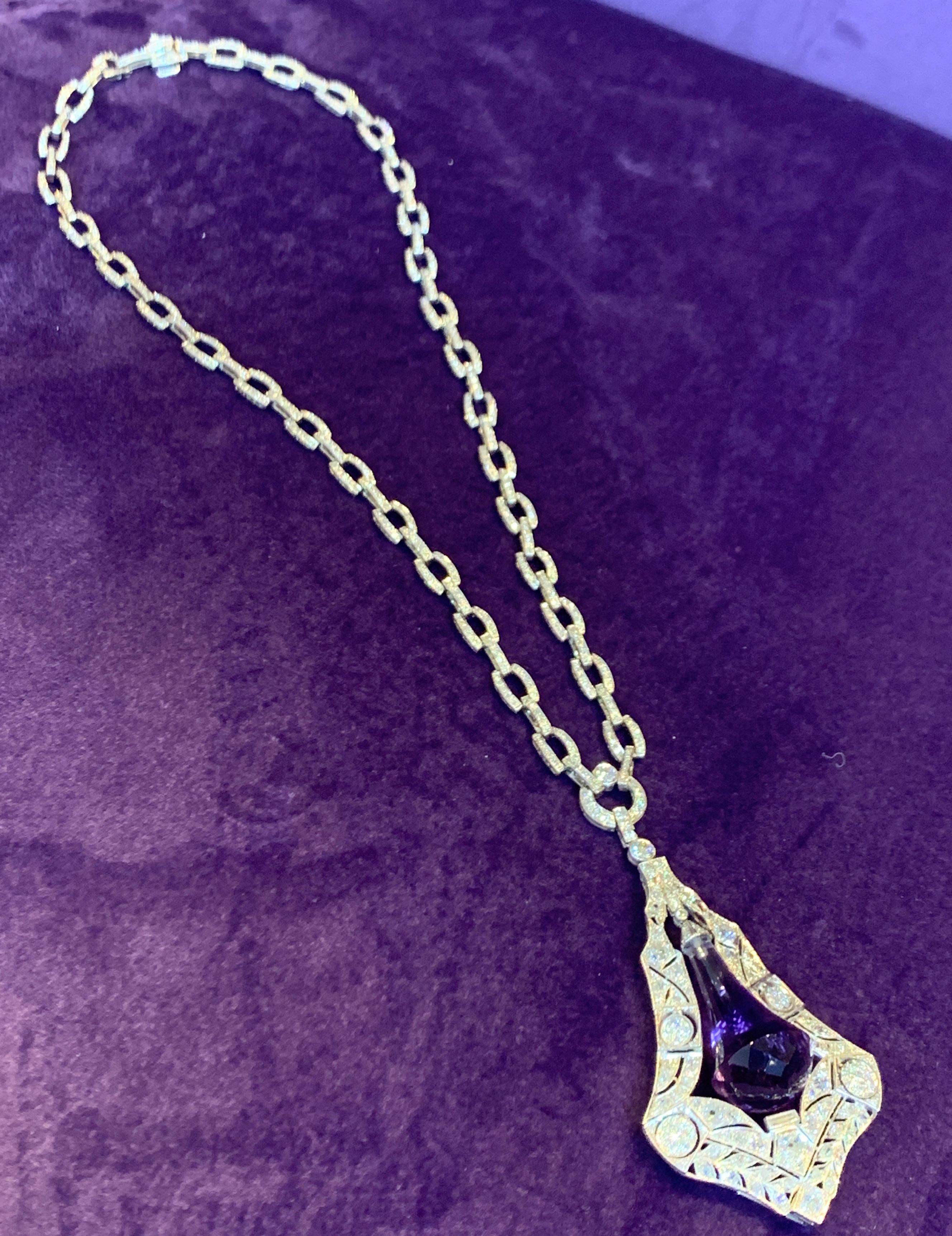 Amethyst and Diamond Drop Necklace 2