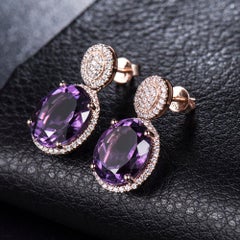 Amethyst Diamond Earrings 14k Rose Gold
