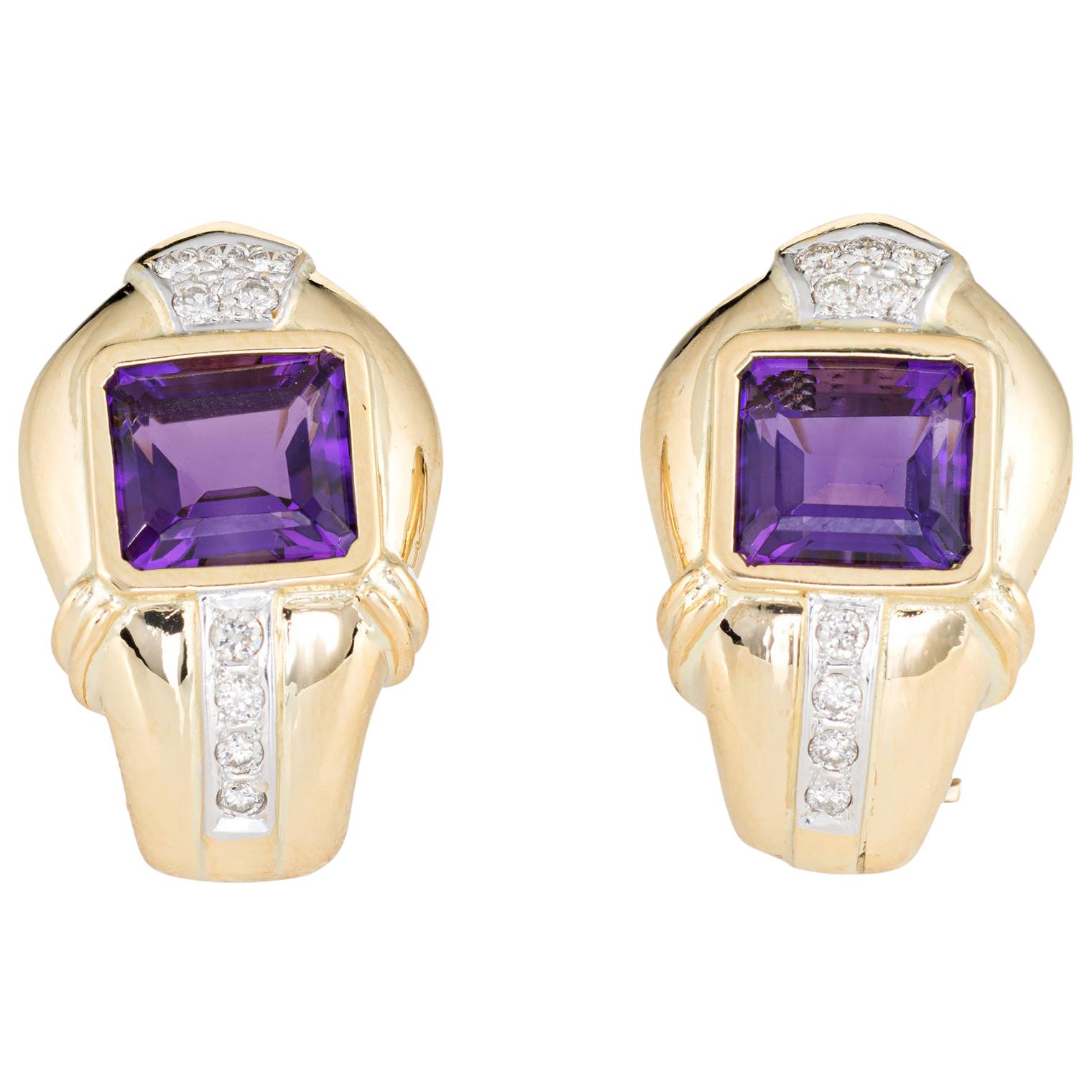 Boucles d'oreilles à clips en or 18 carats avec améthyste et diamants - Estate Fine Jewelry Shrimp