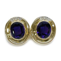 14K Yellow Gold Amethyst Diamond Stud Earrings, 3.55ct Total Weight