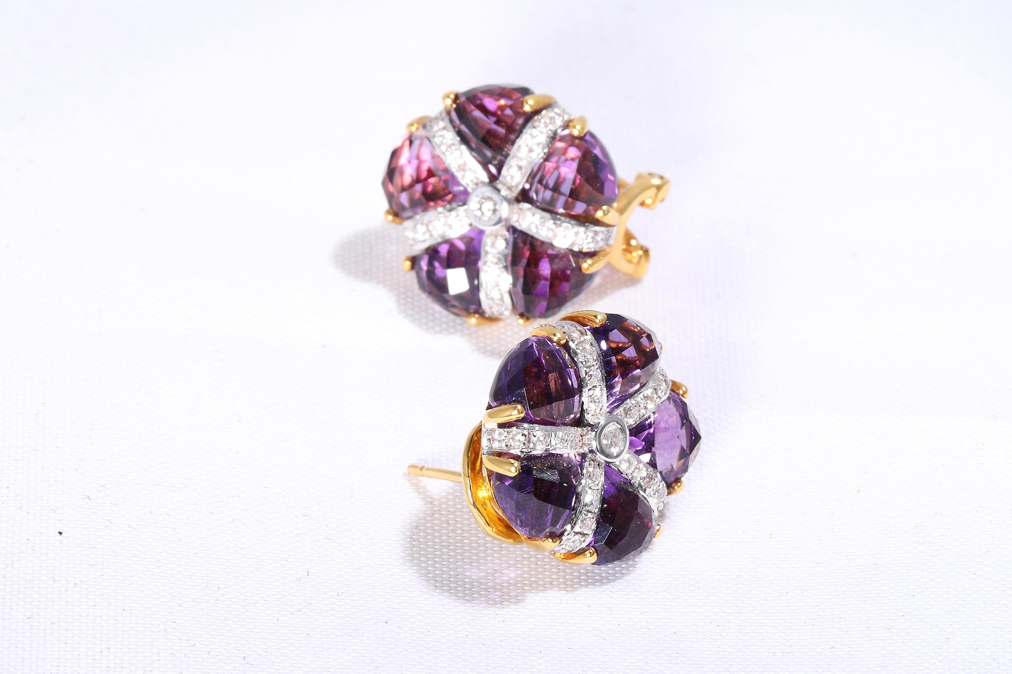 Amethyst Diamond Earrings in 14 Karat Gold In New Condition In Bad Kissingen, DE