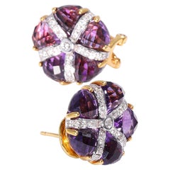 Amethyst Diamond Earrings in 14 Karat Gold