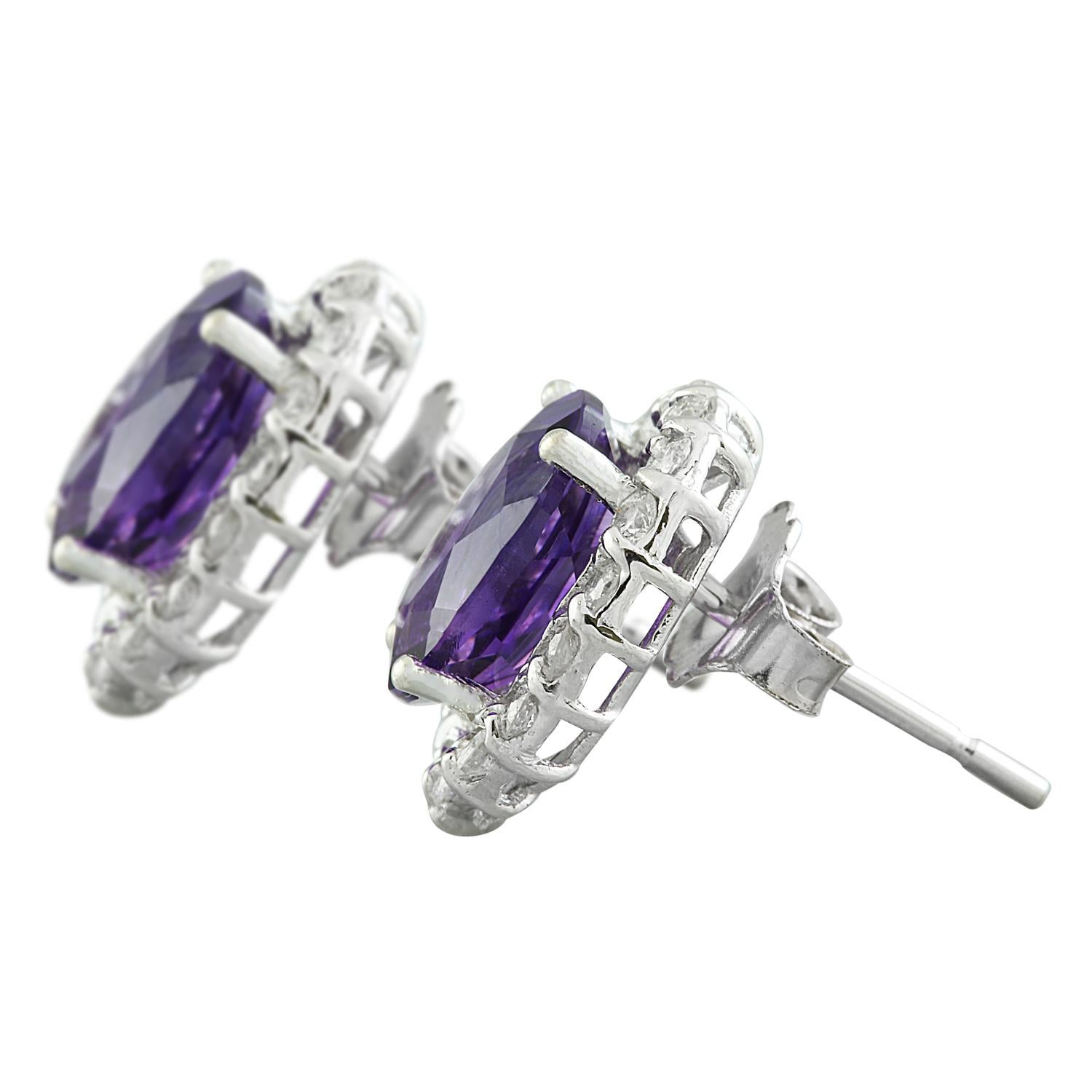 Amethyst Diamond Earrings In 14 Karat White Gold In New Condition For Sale In Los Angeles, CA