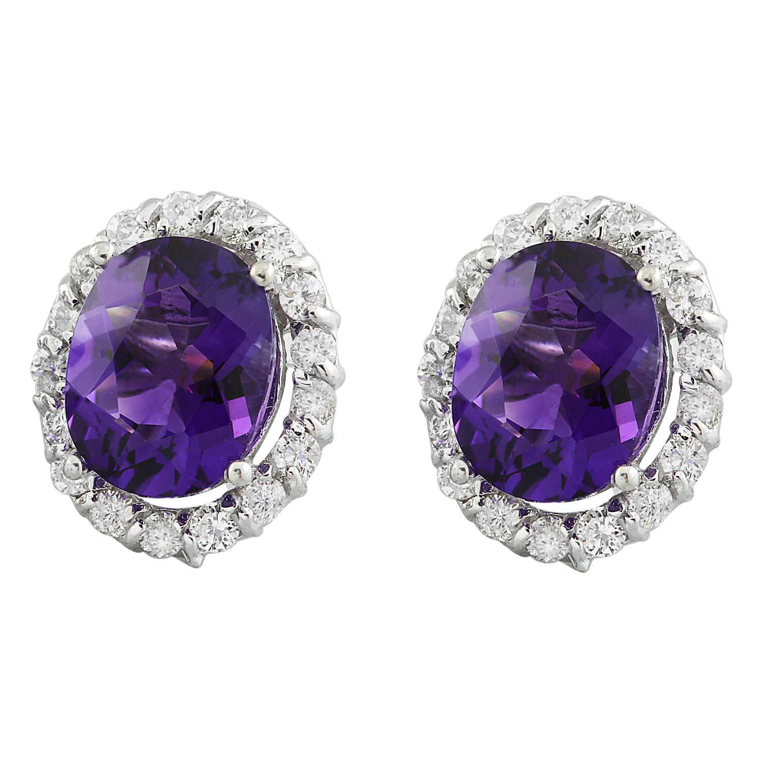 Women's Amethyst Diamond Earrings In 14 Karat White Gold For Sale