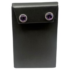 Amethyst & Diamond Earrings in 14kt White Gold - 6.5mm Amethyst, 0.2ctw Diamonds