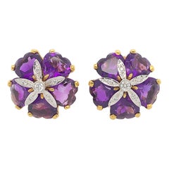 Amethyst Diamond Flower Earrings