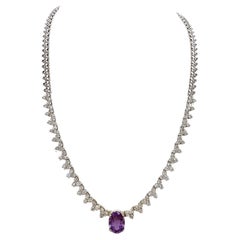 Halskette aus Weißgold mit Amethyst-Diamant-Blumenform 14 Karat