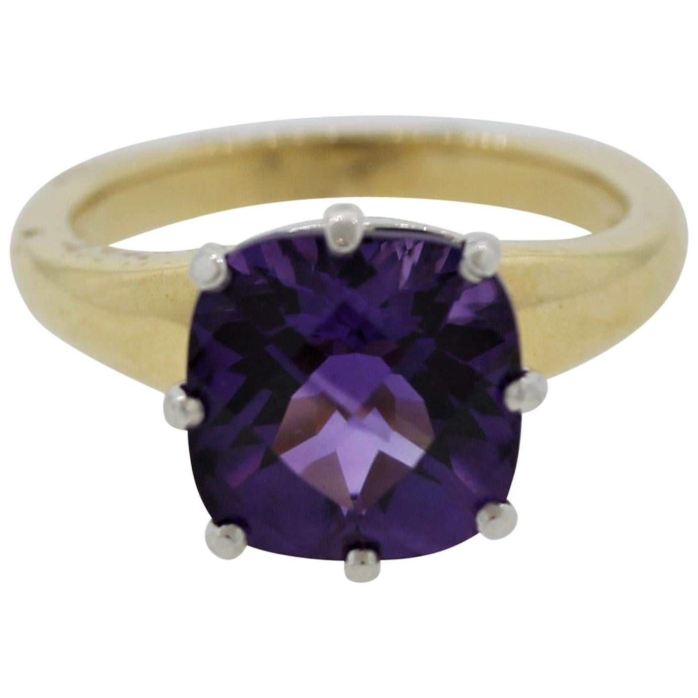 Amethyst Diamond Gold and Platinum Ring For Sale