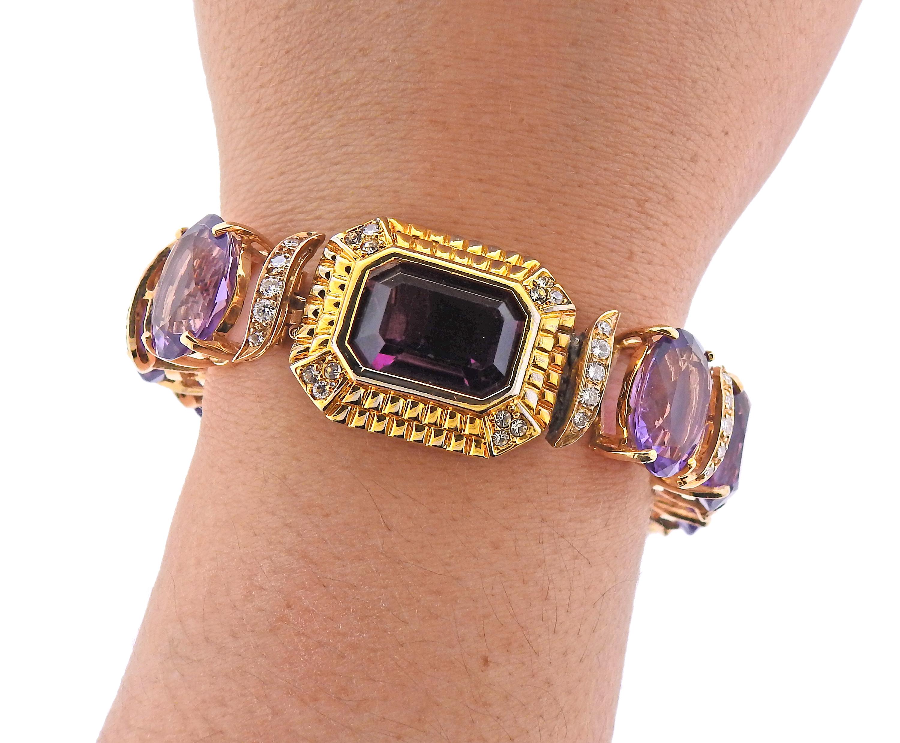 Amethyst Diamond Gold Bracelet In Excellent Condition For Sale In New York, NY