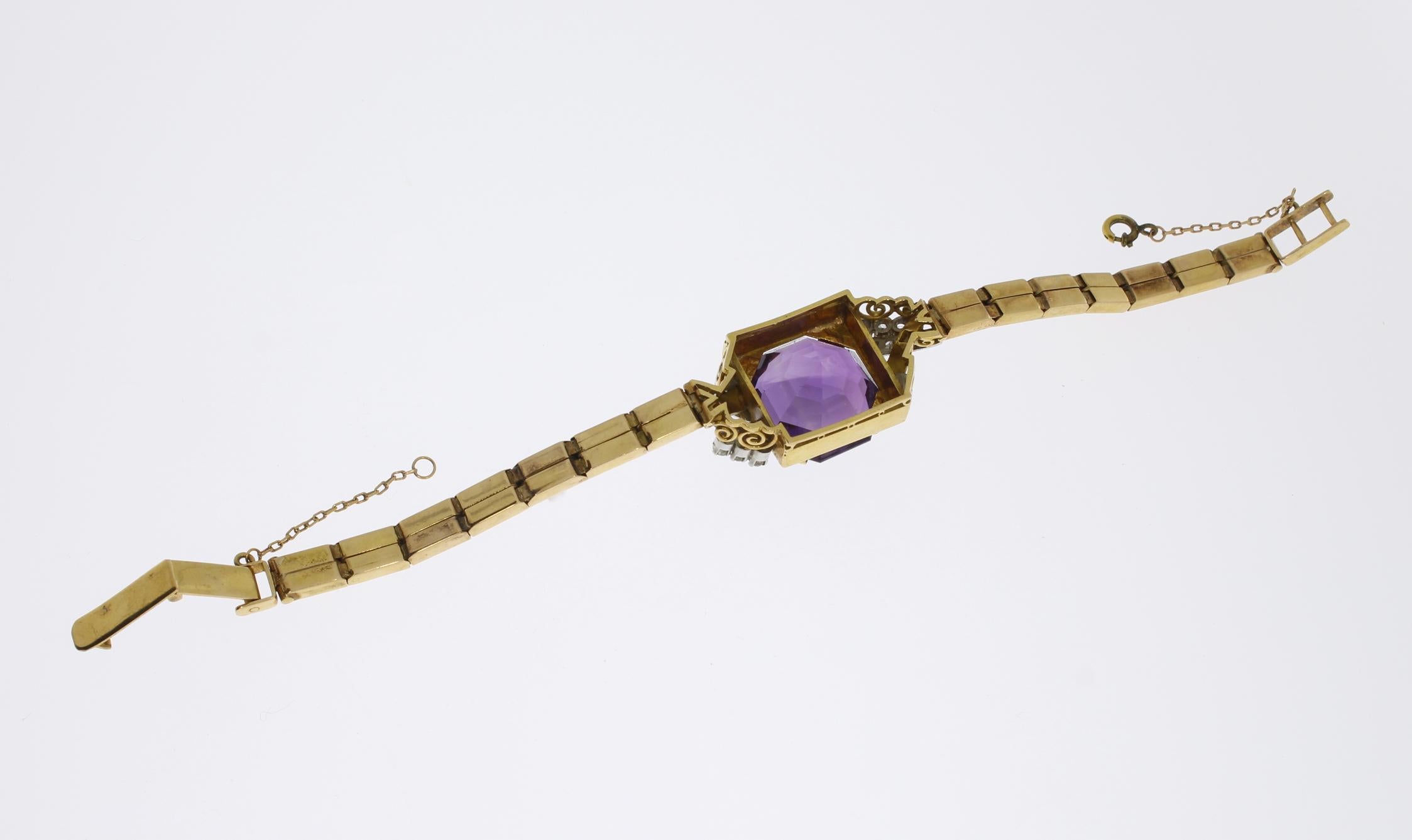Women's Amethyst Diamond Gold Bracelet For Sale