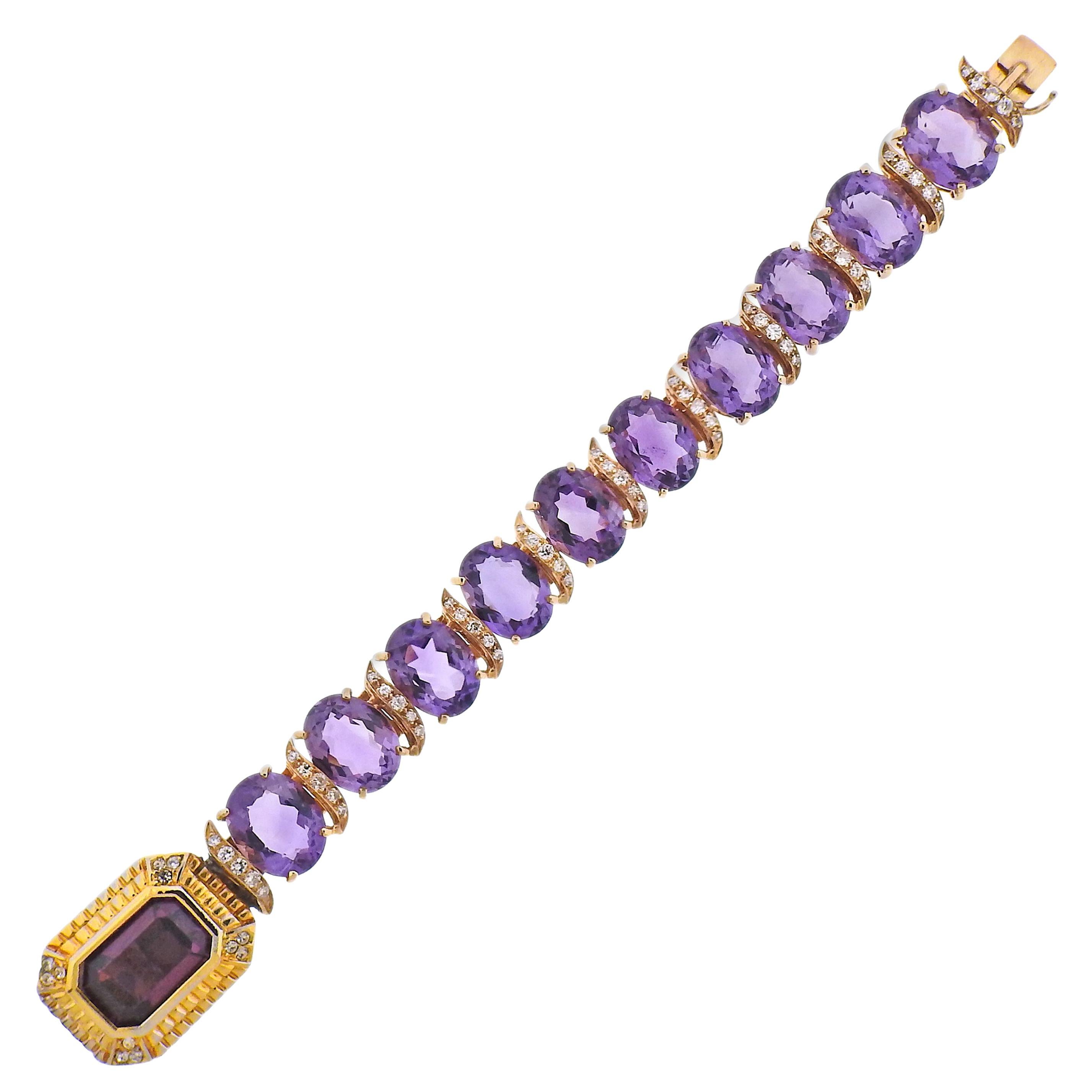 Amethyst Diamond Gold Bracelet For Sale