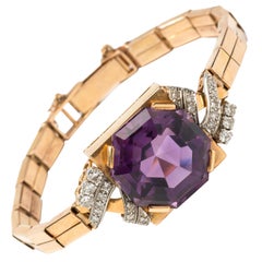 Retro Amethyst Diamond Gold Bracelet