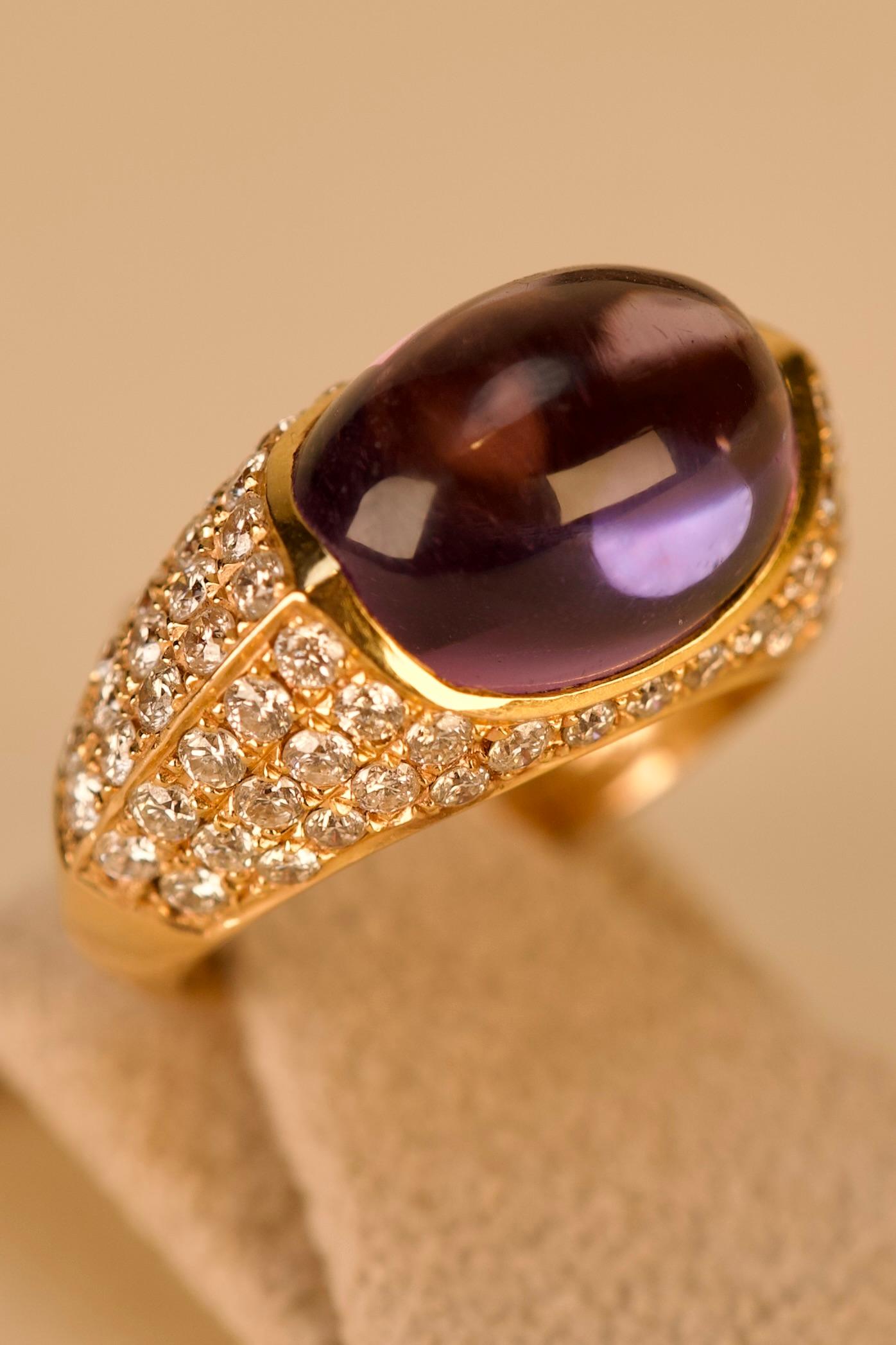 Contemporain Bague cocktail en or avec diamant et améthyste en vente