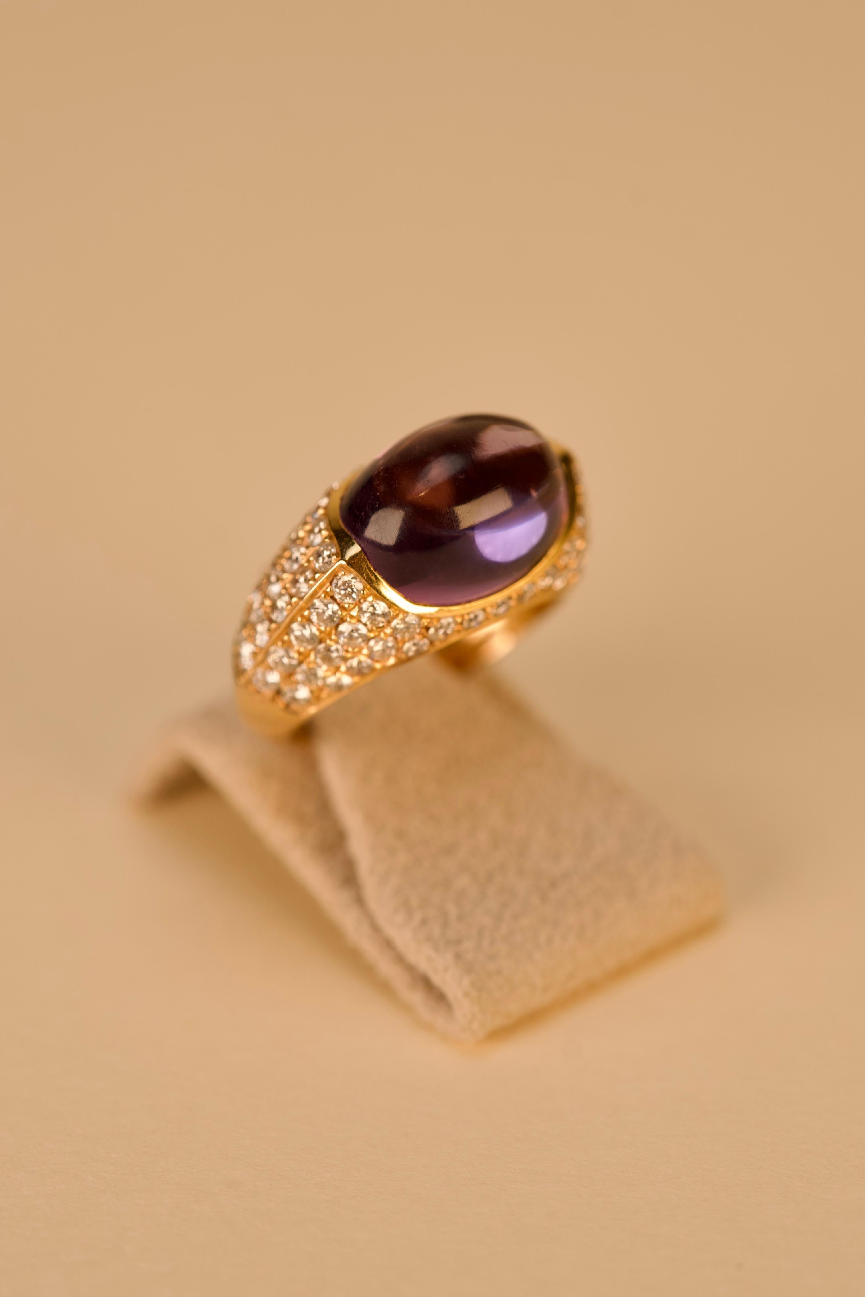 Taille brillant Bague cocktail en or avec diamant et améthyste en vente